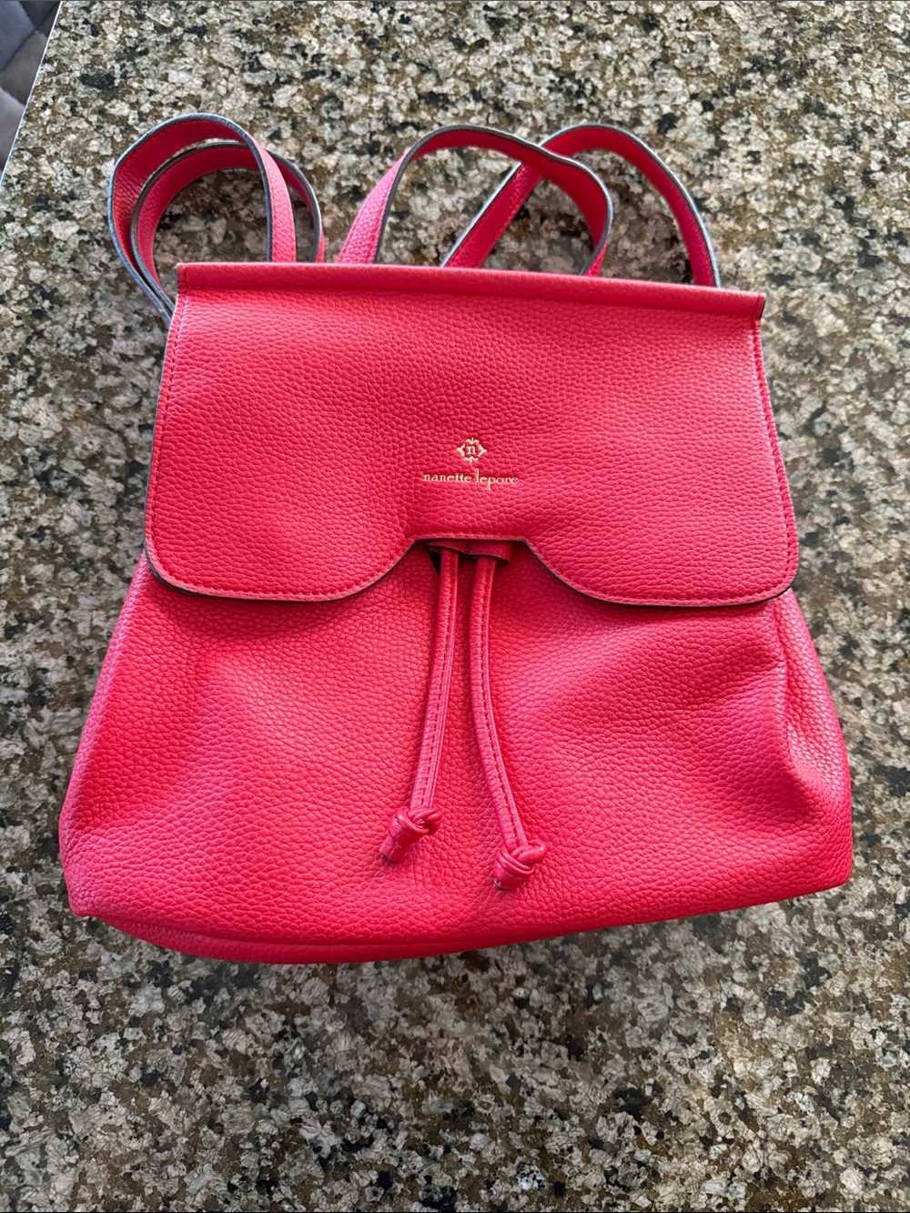 Nanette Lepore Bright Red Pebbled Leather Drawstring Backpack